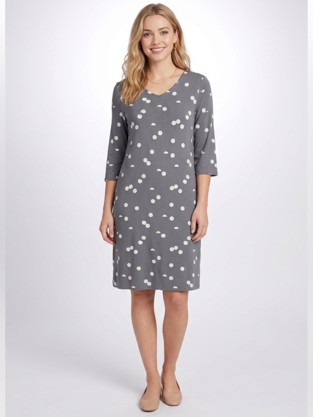 Selected Femme Grey & White Polkadot Midi Dress Size Medium